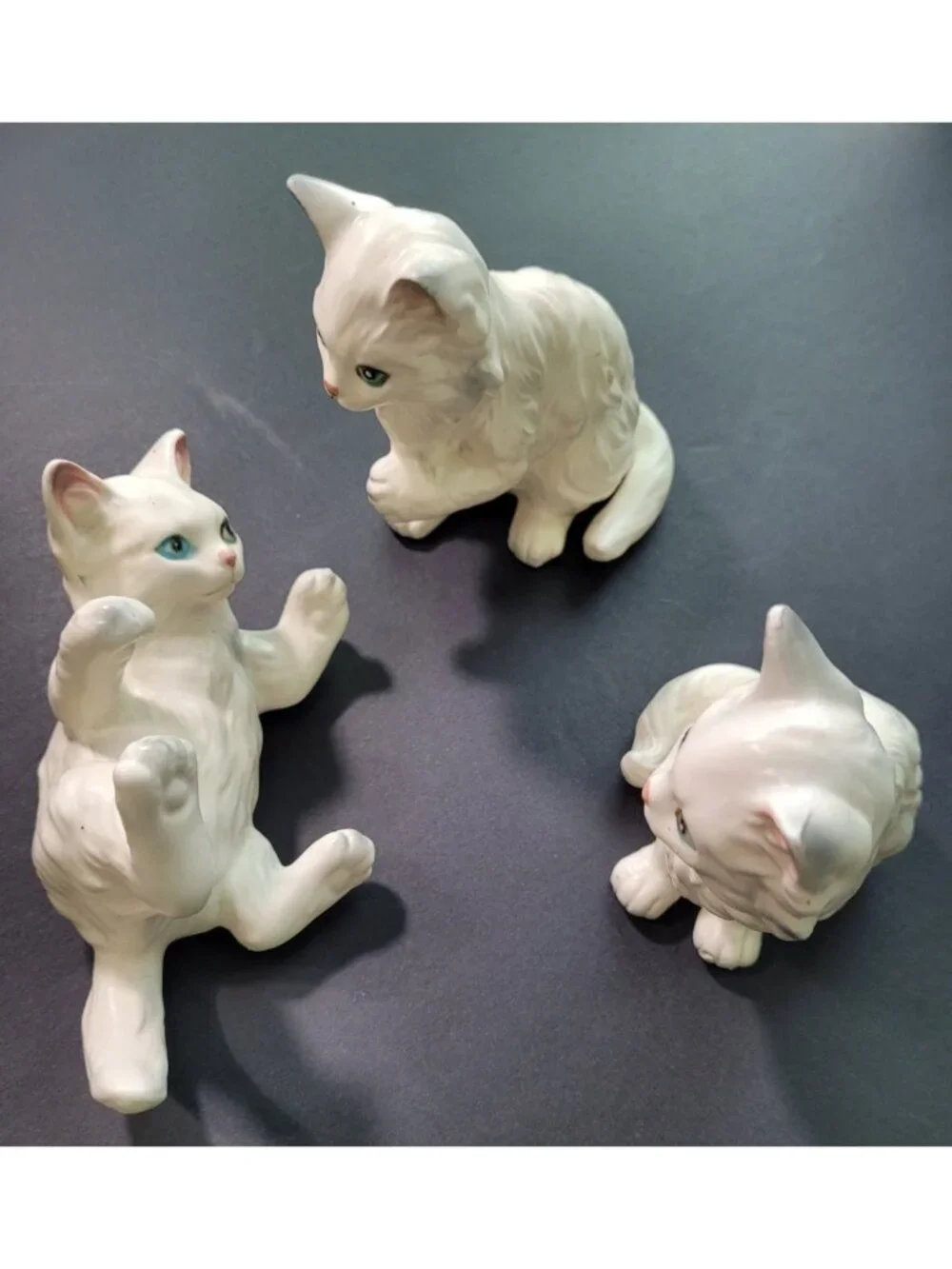 Set 3‎ Vintage Lefton Fluffy White Persian Kitten Cat Figurines Japan Porcelain
